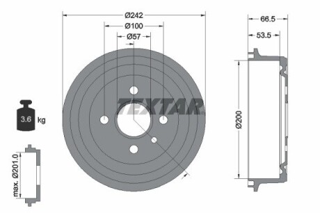 94008600 Барабан торм. задн.Ascona C, Kadett C / D / E,, Vectra ADAEWOO 200мм TEXTAR підбір по vin на Brocar