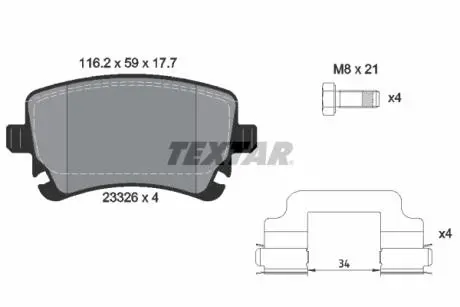2332607 Комплект тормозных колодок, дисковый тормоз TEXTAR подбор по vin на Brocar