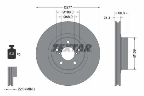 92094603 Диск гальмівний (передній) Subaru Forester 97-/Impreza 00-/Outback 08-09 2.0/2.5 AWD (277x24) PRO TEXTAR підбір по vin на Brocar