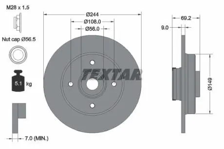 92305403 Диск тормозной (задний) Peugeot 2008 12-/Citroen C3 Aircross 10-/C4 14- (244x9)(c подшипник.) PRO TEXTAR подбор по vin на Brocar