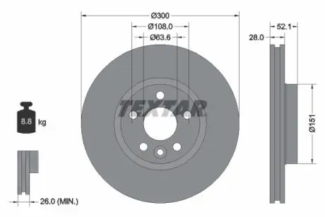 92159203 Диск тормозной (передний) Range Rover Evoque 11- (300x28) PRO (заменен на 92159205) TEXTAR підбір по vin на Brocar