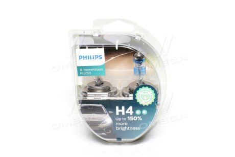 12342XVPS2 Автолампа Philips 12342XVPS2 X-tremeVision Pro150 H4 P43t-38 55 W 60 W прозрачно-голубая PHILIPS подбор по vin на Brocar