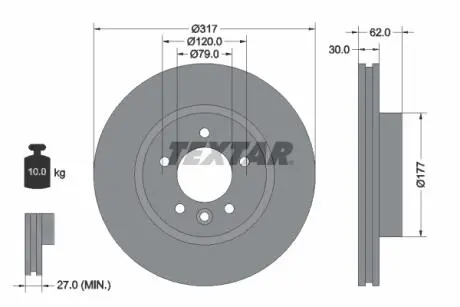 92134505 Диск гальмівний (передній) Land Rover Discovery 04-18 (317x30) PRO+ TEXTAR підбір по vin на Brocar