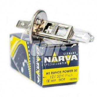 48334 Автолампа Narva 48334 Range Power 50+ H1 P14,5s 55 W прозрачная NARVA подбор по vin на Brocar