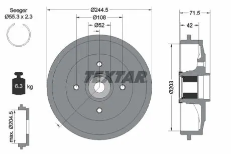94041200 Гальмівний барабан TEXTAR підбір по vin на Brocar
