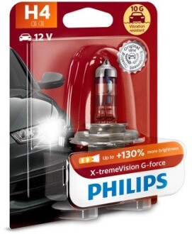 12342XVGB1 Автолампа Philips 12342XVGB1 X-tremeVision G-force H4 P43t-38 55 W 60 W прозрачно-голубая PHILIPS подбор по vin на Brocar