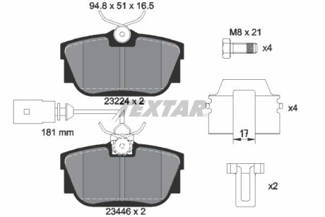 2344605 Колодки тормозные (задние) VW T4 98-03 R16 Q+ (с датчиками) TEXTAR подбор по vin на Brocar