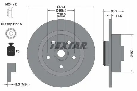 92142203 Диск тормозной (задний) Renault Laguna II/Scenic II (274x11) (+ABS) (с подшипником) PRO TEXTAR подбор по vin на Brocar