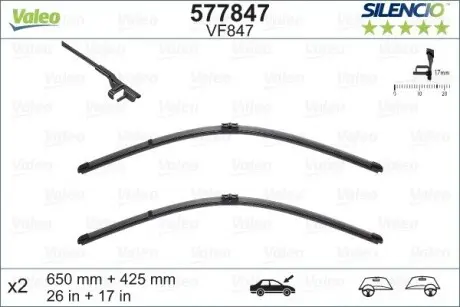 577847 Щітки склоочисника (650/425мм) BMW 6 (F12/F13/F06 GC) 10- VALEO підбір по vin на Brocar