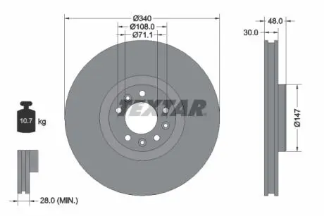 92256003 Диск гальмівний (передній) Citroen C5/C6/Peugeot 407/508 04- (340x30) PRO TEXTAR підбір по vin на Brocar