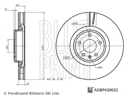 ADBP430022 TARCZA HAM. AUDI P. A5/Q5 2,0-3,0 TDI QUATTRO 16- BLUE PRINT підбір по vin на Brocar