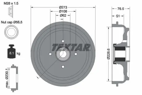 94037900 Тормозный барабан TEXTAR подбор по vin на Brocar
