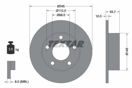 92090803 Диск гальмівний (задній) Audi A6 97-05 (245x10) PRO TEXTAR підбір по vin на Brocar