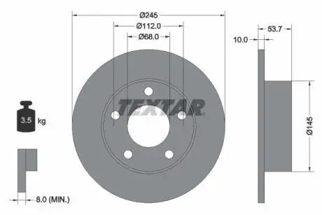 92090803 Диск тормозной (задний) Audi A6 97-05 (245x10) PRO TEXTAR підбір по vin на Brocar
