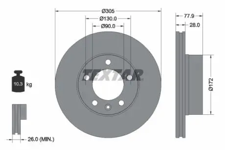 92115903 Диск тормозной (передний) Renault Master/Opel Movano 98- (305x28) (R16) PRO TEXTAR подбор по vin на Brocar