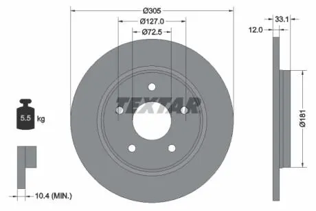 92181005 Диск гальмівний FIAT FREEMONT 11- TEXTAR підбір по vin на Brocar