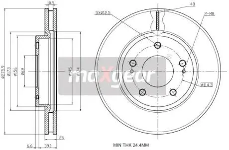 192388 Гальмівний диск MAXGEAR підбір по vin на Brocar