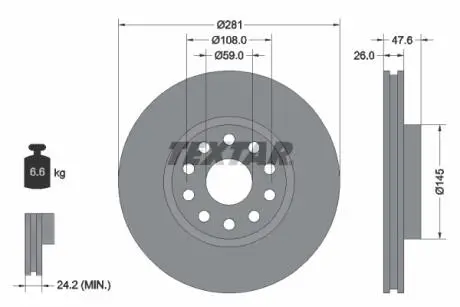 92093900 Гальмівний диск TEXTAR підбір по vin на Brocar