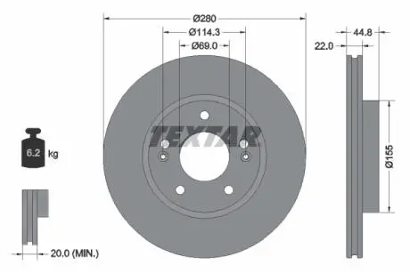 92314703 TARCZA HAM. HYUNDAI T. IONIQ 1,6 GDI HYBRID 16- TEXTAR підбір по vin на Brocar