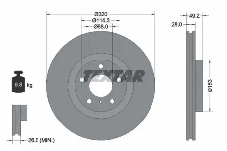 92162400 Гальмівний диск TEXTAR підбір по vin на Brocar