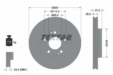 92161605 Диск гальмівний (передній) Hyundai i30 07-/ Kia Cee&#039;d/ Soul 06- (280x26) PRO+ (замінено на 92133905) TEXTAR підбір по vin на Brocar