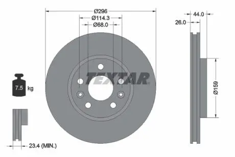 92300703 Диск гальмівний (передній) Renault Kangoo/Megane 15-/Nissan Qashqai 21- (296x26) PRO TEXTAR підбір по vin на Brocar