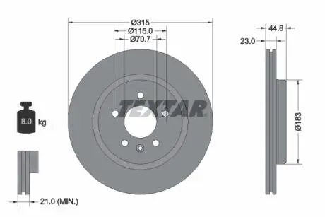 92305603 TARCZA HAM. OPEL T. INSIGNIA 1,5-2,0 CDTI 17- TEXTAR підбір по vin на Brocar