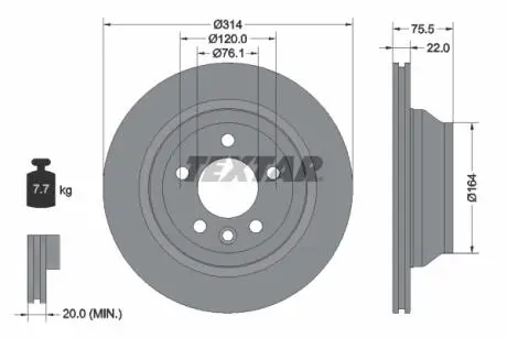 92121903 Диск тормозной (задний) VW T5 03- /Touareg 02-10 (314x22) PRO TEXTAR подбор по vin на Brocar