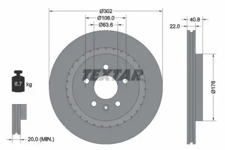 92168305 Гальмівний диск TEXTAR підбір по vin на Brocar