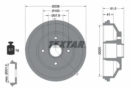 94043000 Гальмівний барабан TEXTAR підбір по vin на Brocar
