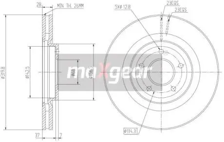192364 Гальмівний диск 192364 MAXGEAR MAXGEAR підбір по vin на Brocar