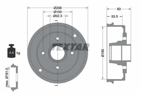 94023600 Барабан HAM. RENAULT T. CLIO 98 - без ABS 180 мм TEXTAR підбір по vin на Brocar
