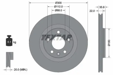 92137103 Диск зад. AUDI A4 04-09 TEXTAR підбір по vin на Brocar