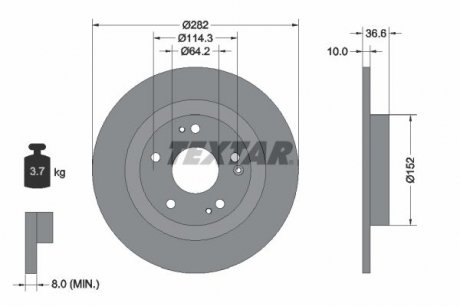 92301303 Диск тормозной (задний) Honda Civic 16- (282x10) PRO TEXTAR підбір по vin на Brocar