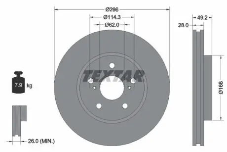 92135800 Диск гальмівний (передній) Toyota Camry/Previa 00-06 (296x28) TEXTAR підбір по vin на Brocar