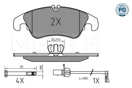 0252225219PD Колодки гальмівні AUDI P. A6/A7/Q5 1,8-4,0 10-18 MEYLE підбір по vin на Brocar