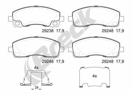 292380070300 Дисковые тормозные колодки, комплект BRECK підбір по vin на Brocar