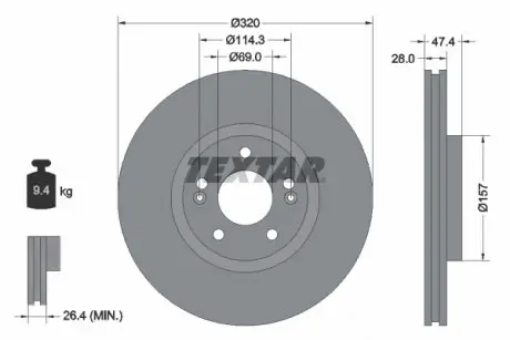 92237805 Диск гальмівний (передній) Hyundai i40/ix35 11-/Kia Ceed 12- (320x28) PRO+ TEXTAR підбір по vin на Brocar
