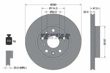 92156600 Диск тормозной (передний) Fiat Sedici/Suzuki SX4 06-(280x22) TEXTAR подбор по vin на Brocar