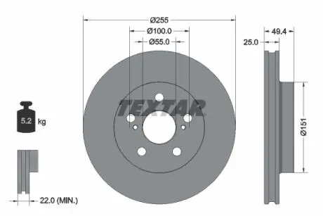92301703 Диск гальмівний (передній) Toyota Prius 1.8 Hybrid 15- (255x25) PRO TEXTAR підбір по vin на Brocar