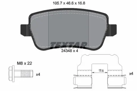 2434801 Комплект тормозных колодок, дисковый тормоз TEXTAR подбор по vin на Brocar