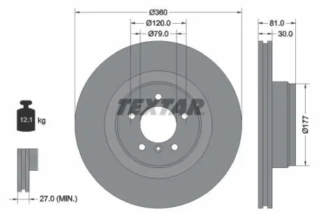 92178403 Диск тормозной (передний) Land Rover Range Rover 02-12 (360x30) PRO TEXTAR подбор по vin на Brocar