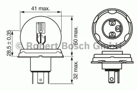 1987302023 Автолампа R2 12V 45/40W P45t Pure Light BOSCH підбір по vin на Brocar