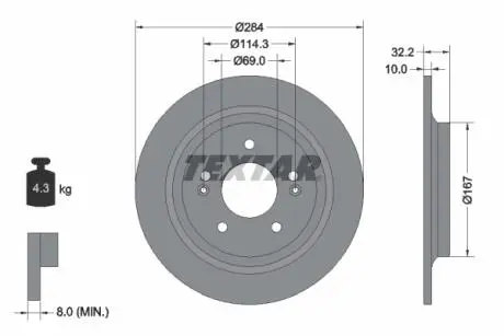 92316303 TARCZA HAM. HYUNDAI T. KONA 1,6 T-GDI 17- TEXTAR підбір по vin на Brocar