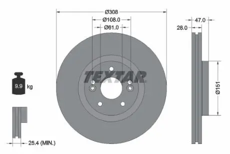 92157700 Тормозной диск TEXTAR підбір по vin на Brocar