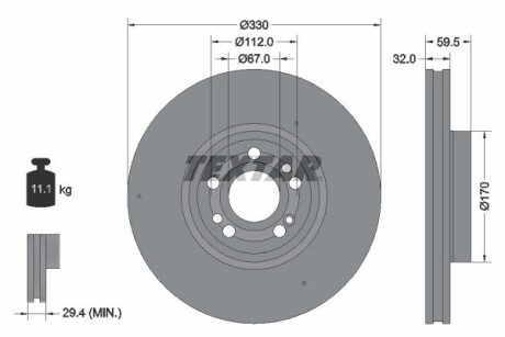 92307105 Диск тормозной (передний) MB GLE (V167) 18- (330x32) PRO+ TEXTAR підбір по vin на Brocar