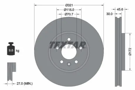 92256803 Диск тормозной (передний) Opel Astra J 09- (321x30) PRO TEXTAR подбор по vin на Brocar