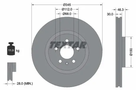 92143903 Гальмівний диск TEXTAR підбір по vin на Brocar