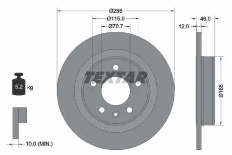 92314603 Диск тормозной (задний) Opel Insignia B 1.5-2.0CDTi 17- (288x12) PRO TEXTAR подбор по vin на Brocar