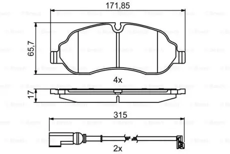 0986494845 Колодки тормозные (передние) Ford Tourneo Custom/Transit Custom/Transit V363 12- (+датчики) (спарка) BOSCH підбір по vin на Brocar